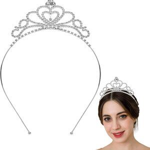 Silver Heart Tiara for Women Girls Crystal Tiara Headband Princess Headbands for